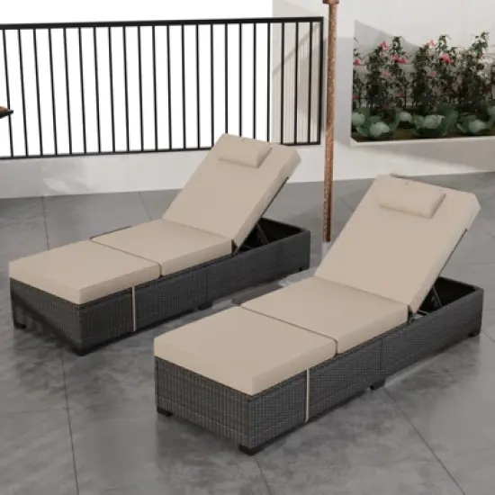 Wicker Chaise  Outdoor，Reclining Adjustable Pool Rattan Chaise Chair，Patio Rattan Wicker Chaise Lounge Chair Set of 2,  for Pool Deck image {1}