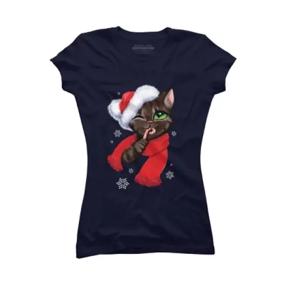 Junior's Design By Humans Christmas cat By POLINART T-Shirt image {4}