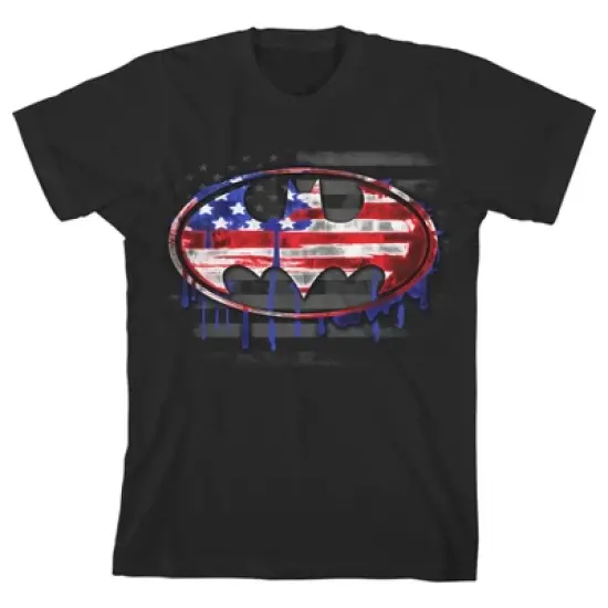 Batman American Flag Bat Signal Black Graphic Tee Toddler Boy to Youth Boy image {6}