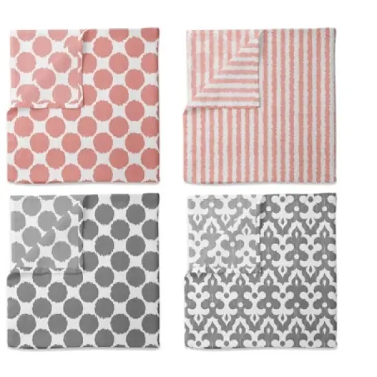 Bacati - Ikat Chevron Coral Grey Girls 6 pc Crib Set with 4 Muslin Swaddle Blankets image {4}