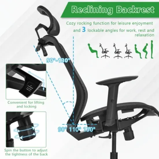 Tangkula High Back Mesh Office Chair Ergonomic Executive Chair Swivel Computer Task Chair w/ Headrest Black/ Gray image {8}