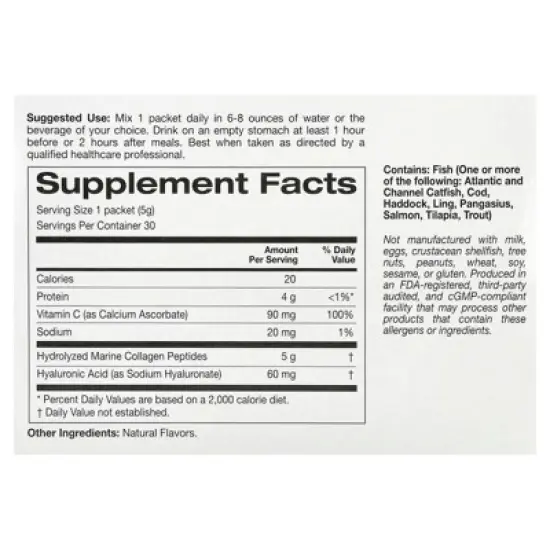 California Gold Nutrition Marine Collagen Peptides Plus Vitamin C and Hyaluronic Acid, Lemon, 30 Packets, 0.19 oz (5.38 g) Each image {2}