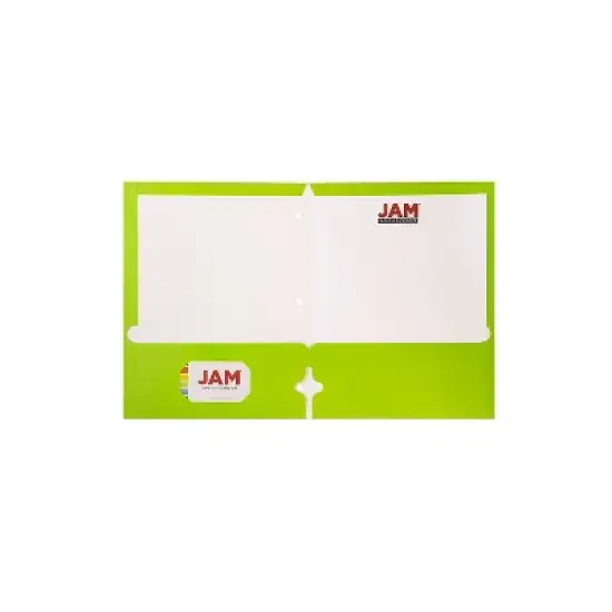JAM Paper Laminated Glossy 3 Hole Punch Two-Pocket School Folders Lime Green Bulk 100/Box image {1}