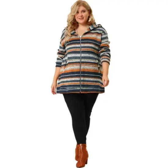 Agnes Orinda Women's Plus Size Zip Up Knit Stripe Printed Long Sleeve Boho Bohemian Hoodies Jackets image {2}