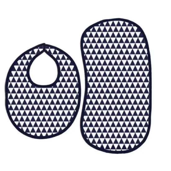 Bacati - Navy Buck/Triangles Muslin 4 pc set of Bibs & Burp Cloths Set image {2}