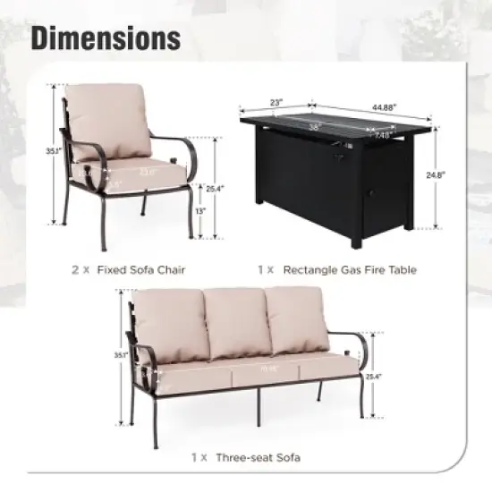 Captiva Designs 4pc Extra Large Metal Outdoor Patio Fire Pit Set with Pattern-back Chairs image {1}