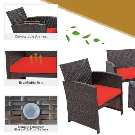 Costway 8PCS Patio Rattan Furniture Set Cushioned Chair Sofa Coffee Table White\Navy\Turquoise\Red image {6}