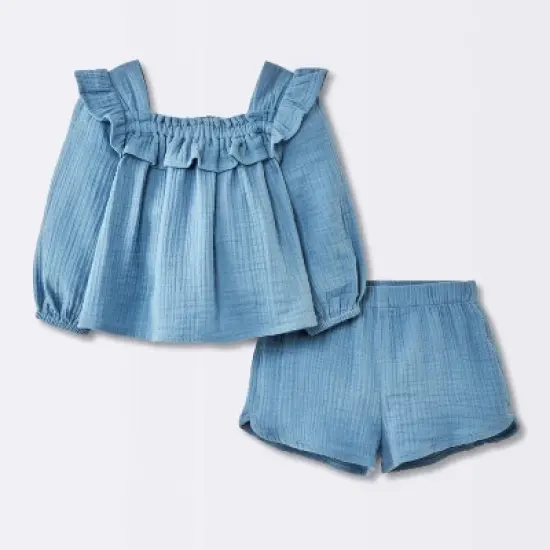 Baby Girls' 2pc Gauze Long Sleeve Top and Bloomer Set - Cloud Island&trade; Blue image {4}