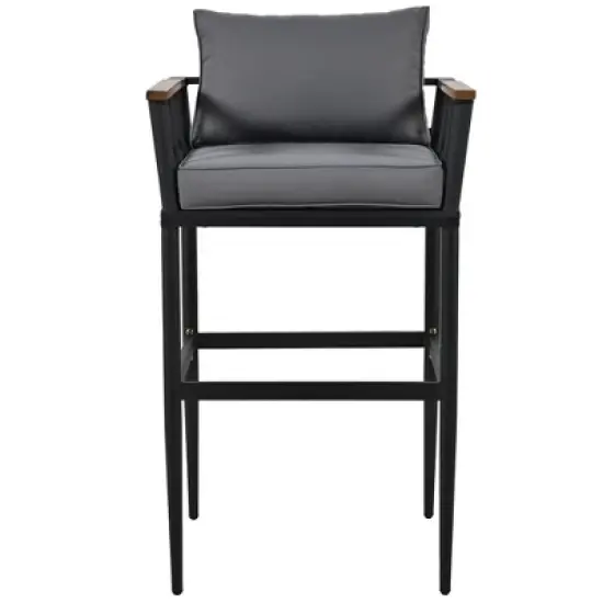 Steel Outdoor Dinner Set with Acacia Wood Handrails for Patio, Balcony or Backyard,Black - ModernLuxe image {8}