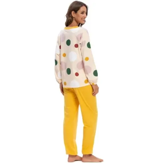 cheibear Womens Sleepwear Long Sleeve Pajamas Tops with Pants Soft Lounge Set image {3}