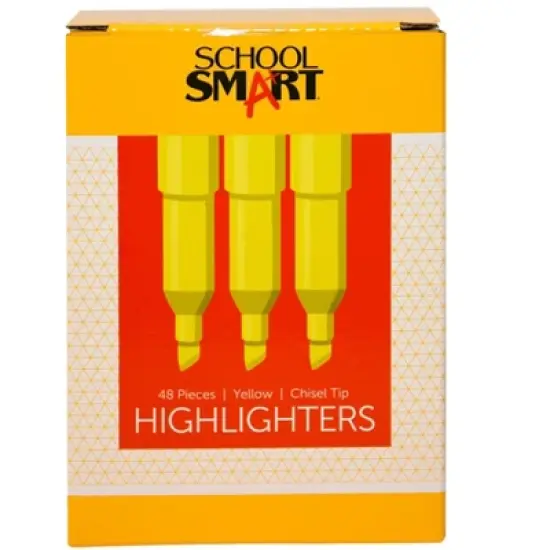 School Smart Pen Style Highlighters, Chisel Tip, Yellow, Pack of 48 image {1}