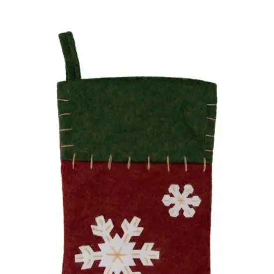 Northlight 20" Green and Red Snowflake Christmas Stocking with Blanket Stitching image {5}