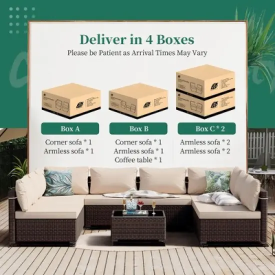 UPHA 9-Piece Rattan Patio Sofa Conversation Set with Cushions image {8}