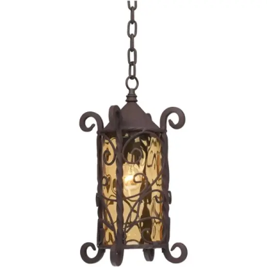 John Timberland Casa Seville Vintage Rustic Outdoor Hanging Light Dark Walnut Scroll 15" Champagne Water Glass for Post Exterior Barn Deck House Porch image {6}