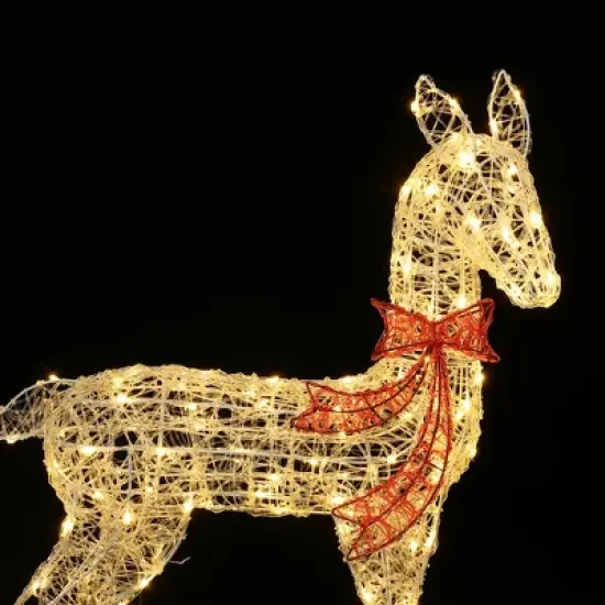 LuxenHome 3-Piece Deer Family Outdoor Holiday Decoration Set with Lights and Timer White, Red image {9}