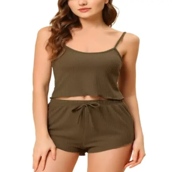 cheibear Womens Sleepwear Pajama Knit Spaghetti Strap Cami Tops Shorts Lounge Pj Set image {14}