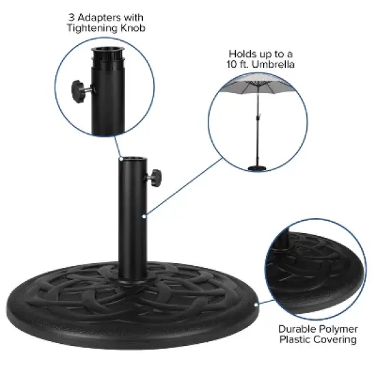 Emma and Oliver Universal Black Cement Patio Umbrella Base - Weatherproof - 19.25" Diameter image {1}