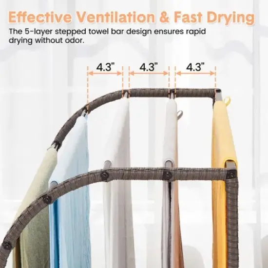 Garvee Poolside Towel Rack Outdoor,Rattan Weaving Towel Rack Freestanding,Storage Organizer with Compartment for Floats, 5 Bar Towel Storage image {4}