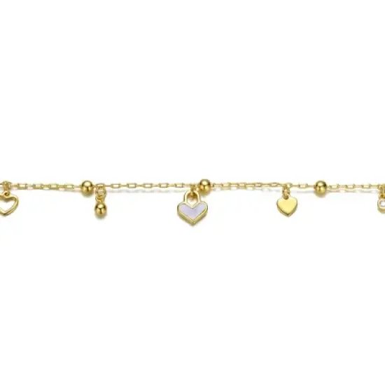 14K Yellow Gold-Plated Adjustable Bracelet with Heart Charms and Beads, designed for kids, offering a playful and elegant accessory for any outfit. image {2}