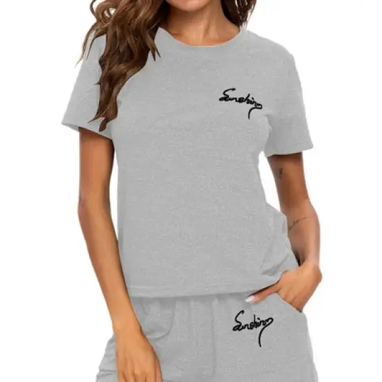 cheibear Womens Sleepwear Crew Neck Nightwear with Shorts Loungewear Pajama Set image {4}