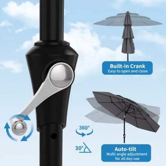 Outdoor 3 Tier Vented Large Market Table Umbrella, 9FT Patio 3 Tier Umbrella Canopy, Heavy Duty Patio Umbrellas 3 Tiers, 8 Ribs, Hand Crank image {8}