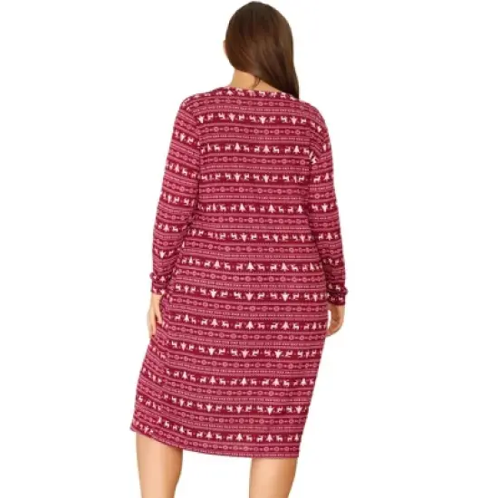 Agnes Orinda Women's Plus Size Comfy Long Sleeve Sleep Dress Nightgown image {3}