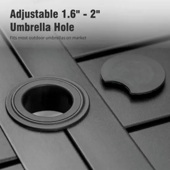 Captiva Desighttps 8pc Patio Dining Slat-top Rectangular Steel Table & Padded Sling Swivel Chairs & Market Umbrella image {4}