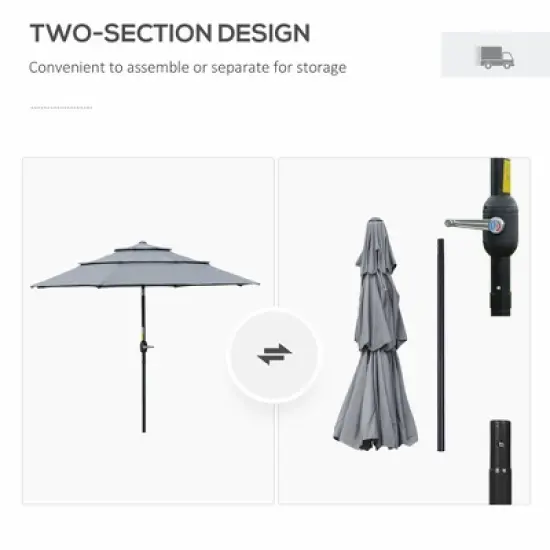 Outsunny 9FT 3 Tiers Patio Umbrella Outdoor Market Umbrella with Crank, Push Button Tilt for Deck, Backyard and Lawn, Dark Gray image {7}