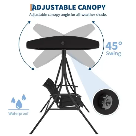 GustoWave 3-Seat Patio Swing Chair with Adjustable Canopy-Heavy-Duty Outdoor Porch Swing for Adults with Breathable Textilene Armrests Seat-Perfect image {3}