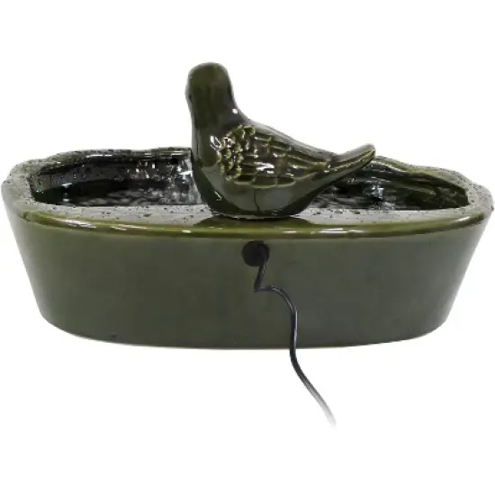 Sunnydaze Outdoor Solar Powered Glazed Ceramic Dove Water Fountain with Submersible Pump and Filter - 7" - Green image {6}