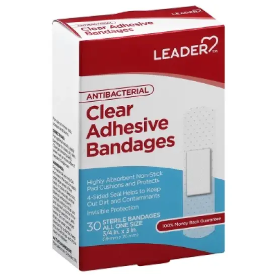 Leader Antibacterial Clear All One Size Adhesive Bandages 30 ea image {6}