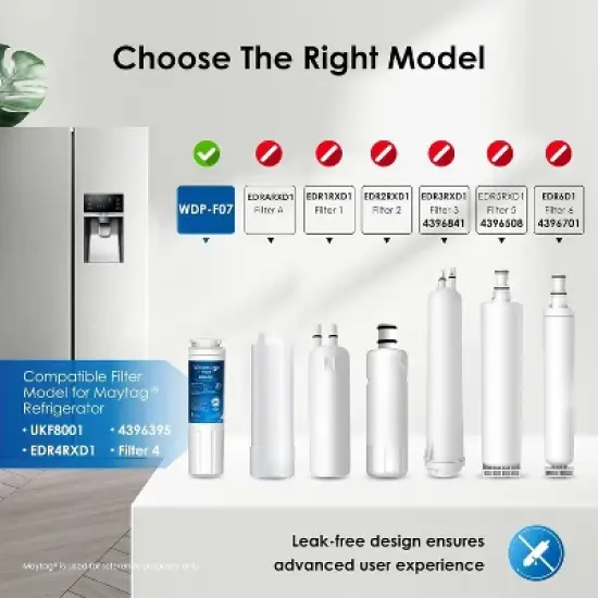 Waterdrop Plus UKF8001 NSF 401,53 Certified Refrigerator Water Filter, Replacement for Whirlpool Everydrop Filter 4, 4 Filters image {1}