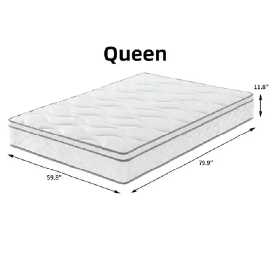 Wooakway Queen Size 79.9" L 59.8" W 12" H Hybrid Mattress in a Box with Gel Memory Foam Individually Wrapped Pocket Coils Innerspring image {4}