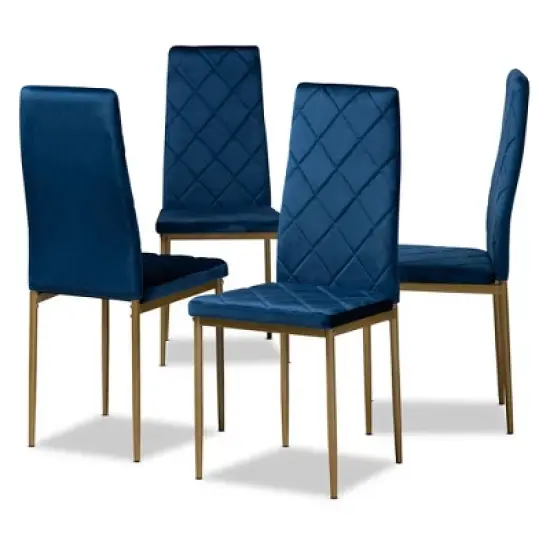 4pc Blaise Velvet Fabric Upholstered and Metal Dining Chair Set - Baxton Studio image {10}