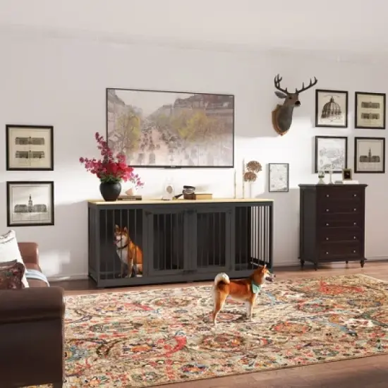 Famapy Indoor Furniture Kennel with Removable Partition Bottom Tray for 2 Dogs image {3}