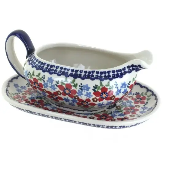 Blue Rose Polish Pottery S119 Manufaktura Gravy Boat & Plate image {11}