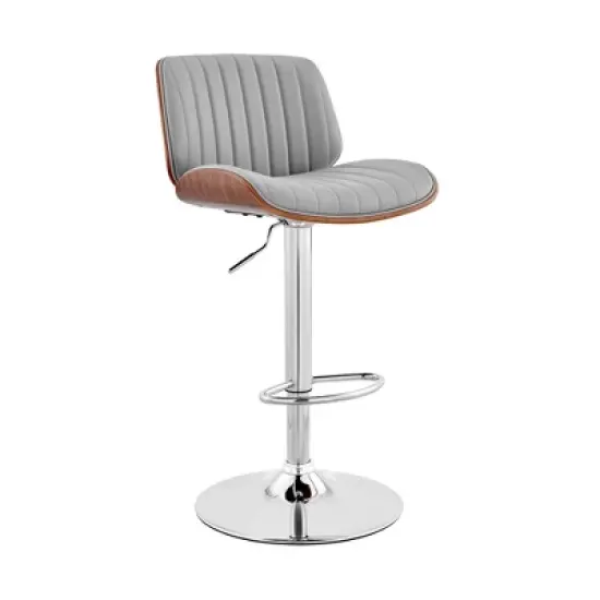 Brock Adjustable Counter Height Barstool with Faux Leather Seat Walnut Finish Back Steel Base - Armen Living image {11}