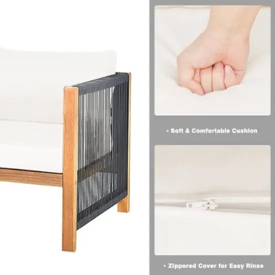 Costway 4 PCS Wood Outdoor Patio Furniture Set with Cushions White Red Cushion Cover Sets White+Red/Turquoise image {6}