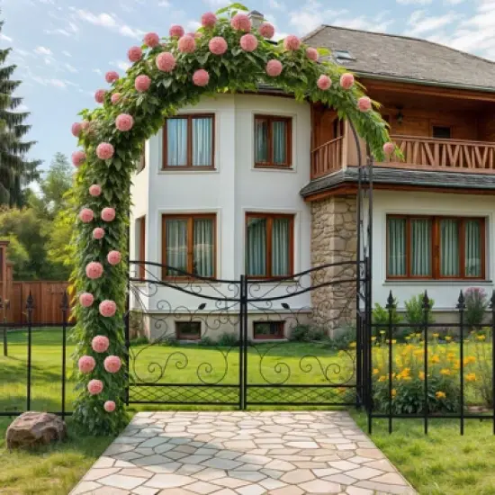 Karl Home 7.2 FT Outdoor Metal Arbor With Gate And Fence image {8}