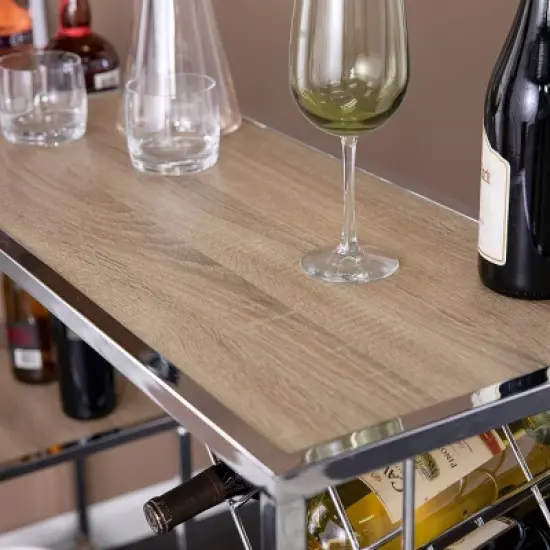 Befail Serving Table with Bar Storage Natural/Chrome - Aiden Lane image {1}