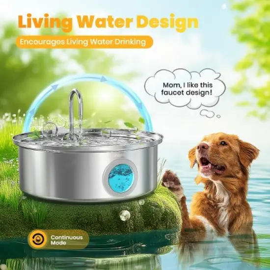 Oneisall PWF-002-B 7L Stainless Steel Pet Automatic Water Fountain - Quiet, Triple Filtration & Water Level (w/3 Filters) image {6}