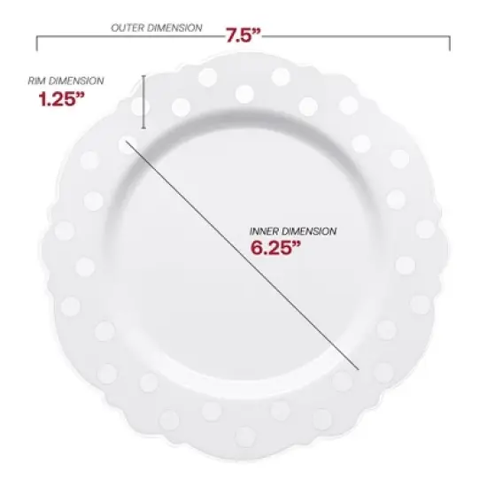 Smarty Had A Party 7.5" White w/ Silver Dots Blossom Plastic Salad Plates - 120 pcs image {2}