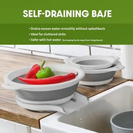 with Over-Sink Water Draining Base for Pasta Fruits and Vegetables, White (3 Sizes, 3QT, 4QT and 5 Quart) image {1}