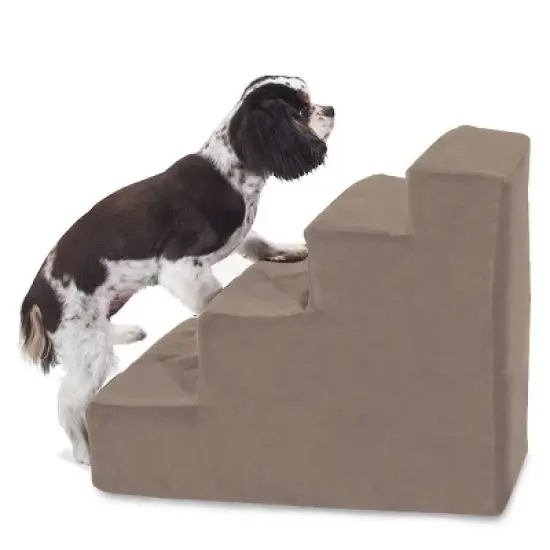 Majestic Pet 4 Step Suede Pet Stairs - Stone - Large image {3}