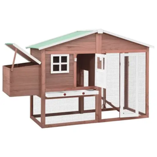 vidaXL Chicken Coop with Nest Box Red and White Solid Fir Wood image {9}