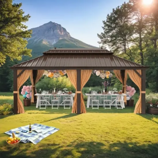 EROMMY 20 Ft. W x 12 Ft. D Pro Series Hardtop Patio Gazebo, Outdoor Hardtop Gazebo with Double Roof image {1}