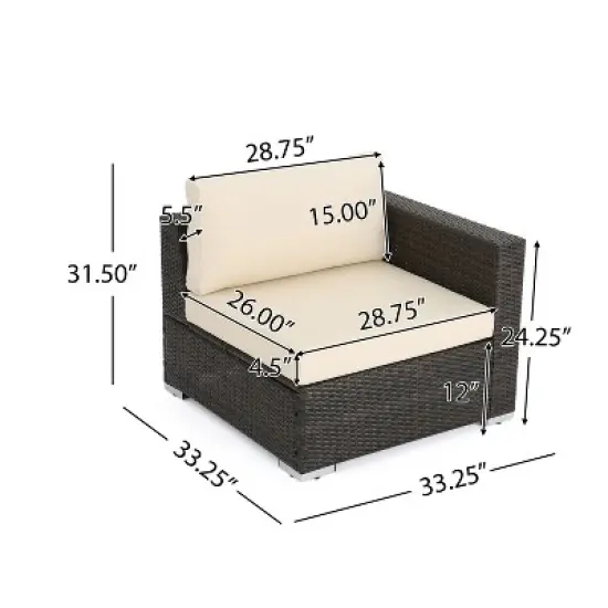 Christopher Knight Home Santa Rosa Outdoor Wicker 3 Seater Sectional Sofa with Cushions image {4}