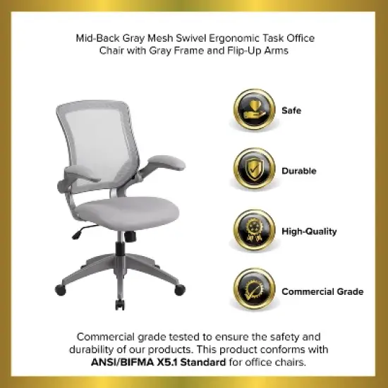 Emma and Oliver Mid-Back Gray Mesh Swivel Ergonomic Task Office Chair with Gray Frame image {10}