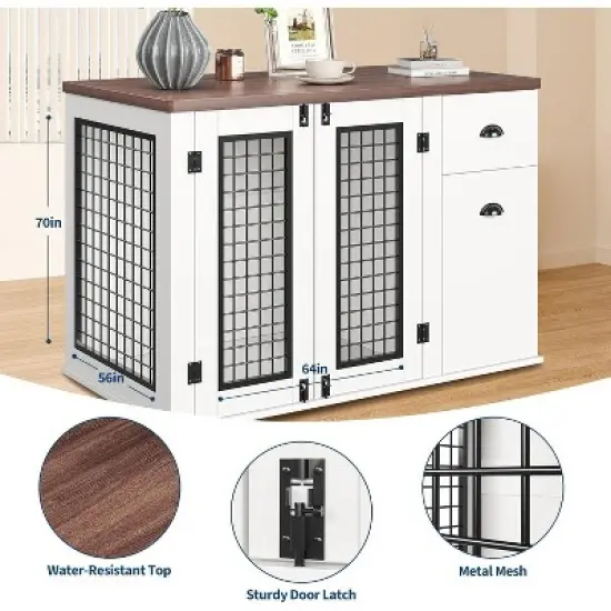 Large Dog Crate Furniture, Dog Kennel Cage for for Small to Medium Pets 44 Inch Wooden Crates Furniture Indoor Kennels with Drawers and Side Cabinets image {2}