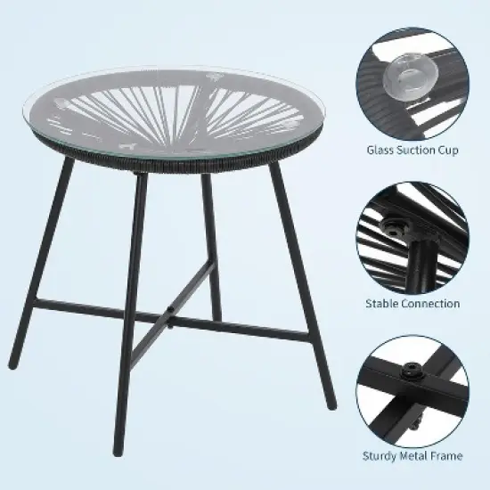 3-Piece Outdoor Seating Acapulco Chair, Modern Patio Furniture Set, Glass Top Table and 2 Chairs, Indoor and Outdoor Conversation Bistro Set image {4}